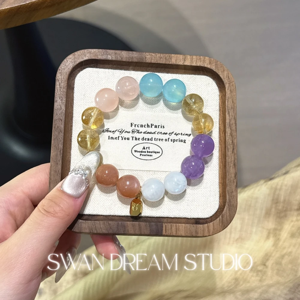 Taurus Crystal Bracelet | Aquamarine Moonstone Citrine Sunstone | Abundance Confidence & Love