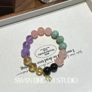 1623_1 Aquarius Crystal Bead Bracelet | Amethyst Rose Quartz Prosperity Protection & Intuition