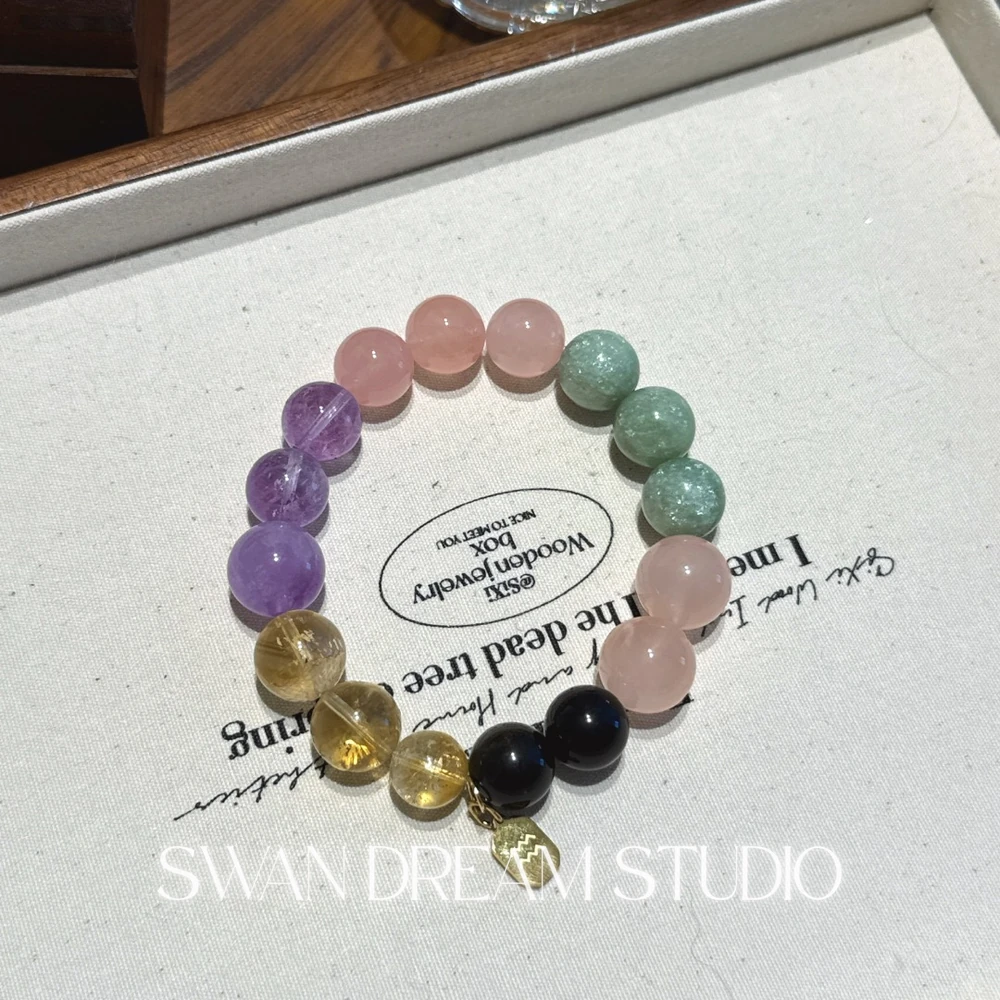 1623_1 Aquarius Crystal Bead Bracelet | Amethyst Rose Quartz Prosperity Protection & Intuition