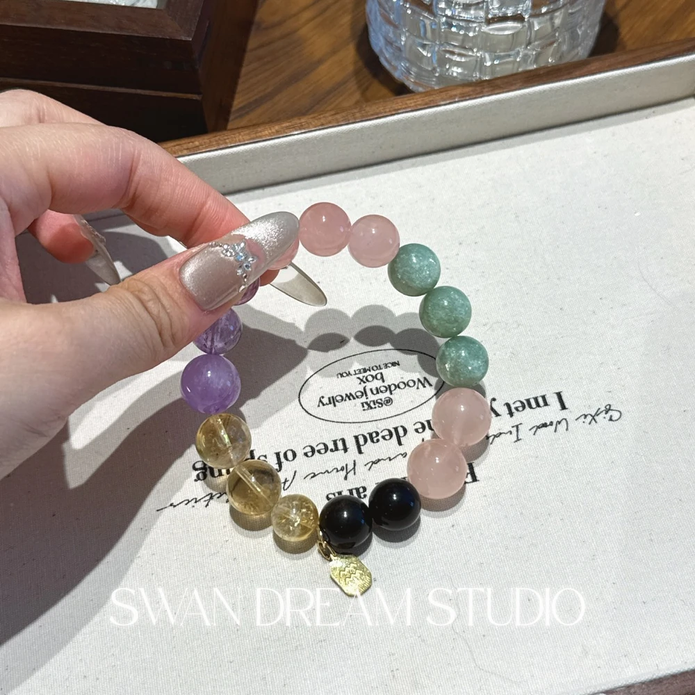 1623_2 Aquarius Crystal Bead Bracelet | Amethyst Rose Quartz Prosperity Protection & Intuition