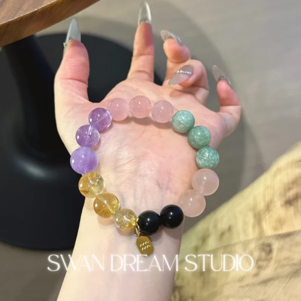 1623_3 Aquarius Crystal Bead Bracelet | Amethyst Rose Quartz Prosperity Protection & Intuition