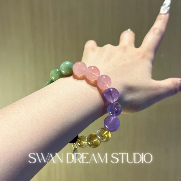 1623_4 Aquarius Crystal Bead Bracelet | Amethyst Rose Quartz Prosperity Protection & Intuition
