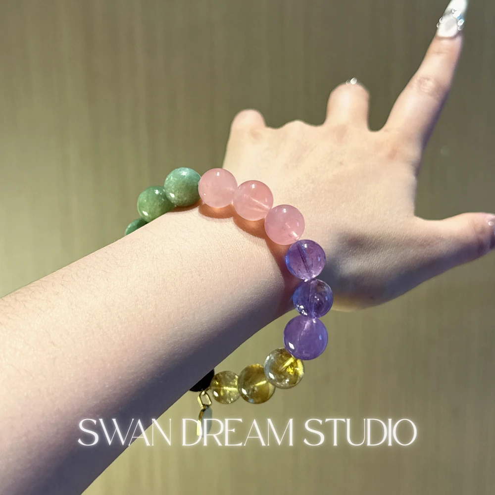 1623_4 Aquarius Crystal Bead Bracelet | Amethyst Rose Quartz Prosperity Protection & Intuition