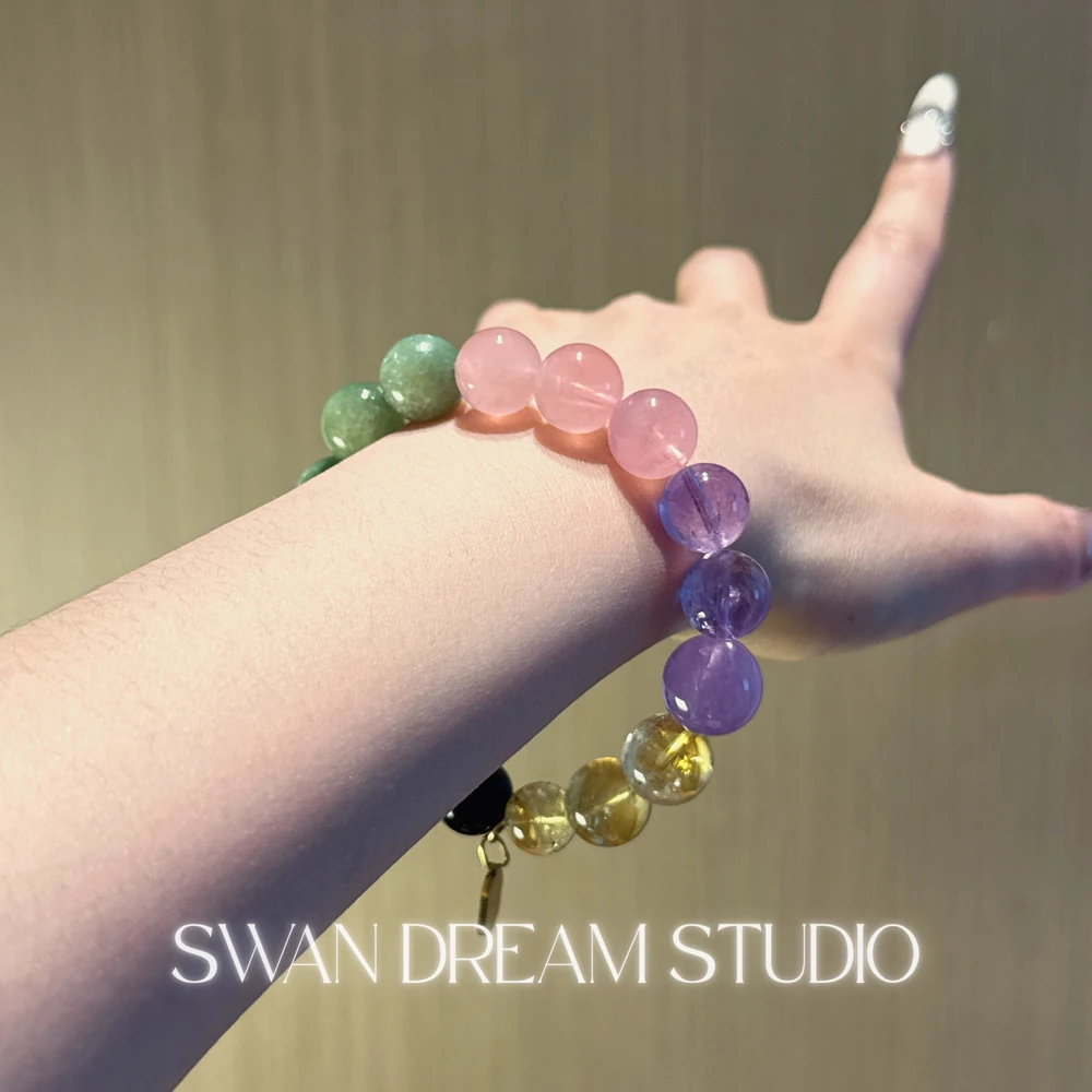 1623_5 Aquarius Crystal Bead Bracelet | Amethyst Rose Quartz Prosperity Protection & Intuition