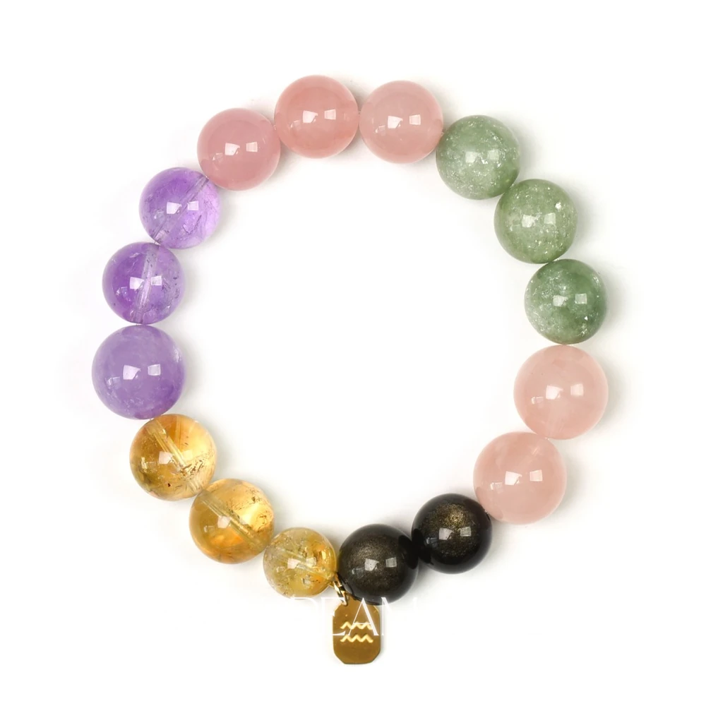 1623_7 Aquarius Crystal Bead Bracelet | Amethyst Rose Quartz Prosperity Protection & Intuition